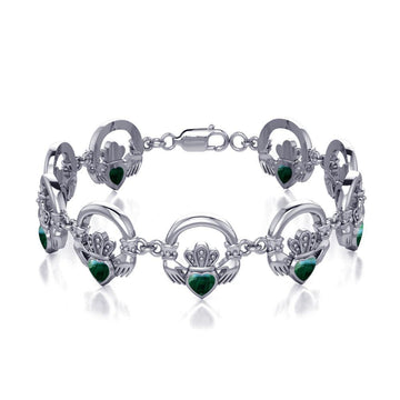 Irish Claddagh Silver Link Bracelet with Stone TBG738 - Jewelry